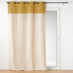 RIDEAU OEILLETS 140X240CM POLYCOTON ET BOUCLETTE TESSA OCRE