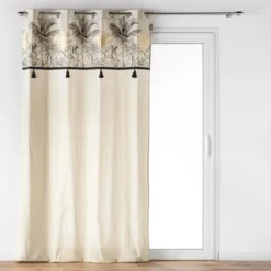 RIDEAU OEILLETS 140X240CM POMPONS PAPAYA