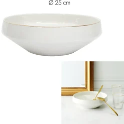 SALADIER EN PORCELAINE LISERE DORE D25CM