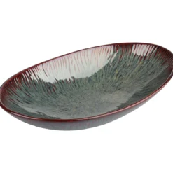 SALADIER OVAL EMAIL REACTIF EFFET CORAIL BELU MARRON 30CM