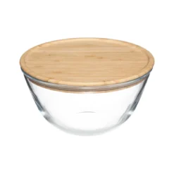 SALADIER VERRE 1L COUVERCLE BAMBOU