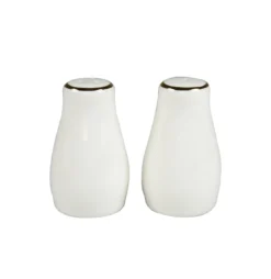 SALIERE ET POIVRIERE PORCELAINE LISERE OR