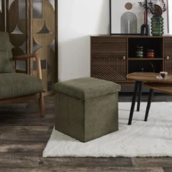 SCOTT COFFRE POUF PLIABLE COTELE VERT