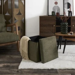 SCOTT COFFRE POUF PLIABLE COTELE VERT