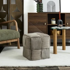 SCOTT POUF COTELE TRESSE TAUPE