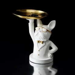 SCULPTURE DECO BULLDOG BLANC VIDE POCHE 23CM