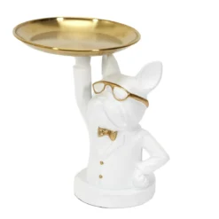 SCULPTURE DECO BULLDOG BLANC VIDE POCHE 23CM
