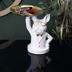 SCULPTURE DECO BULLDOG BLANC VIDE POCHE 23CM