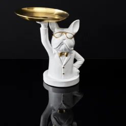 SCULPTURE DECO BULLDOG BLANC VIDE POCHE 23CM