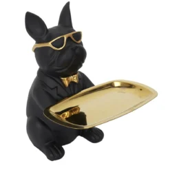 SCULPTURE DECO BULLDOG NOIR VIDE POCHE 21CM