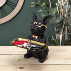 SCULPTURE DECO BULLDOG NOIR VIDE POCHE 21CM