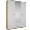 SELENA ARMOIRE 3PORTES MIROIR 2TIROIRS CHENE BROSSE BLANC