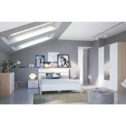 SELENA ARMOIRE 3PORTES MIROIR 2TIROIRS CHENE BROSSE BLANC