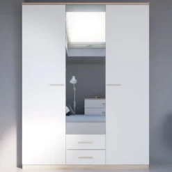 SELENA ARMOIRE 3PORTES MIROIR 2TIROIRS CHENE BROSSE BLANC