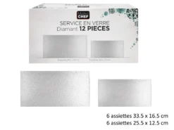 SERVICE 12 PIECES RECTANGLE VERRE DIAMANTS
