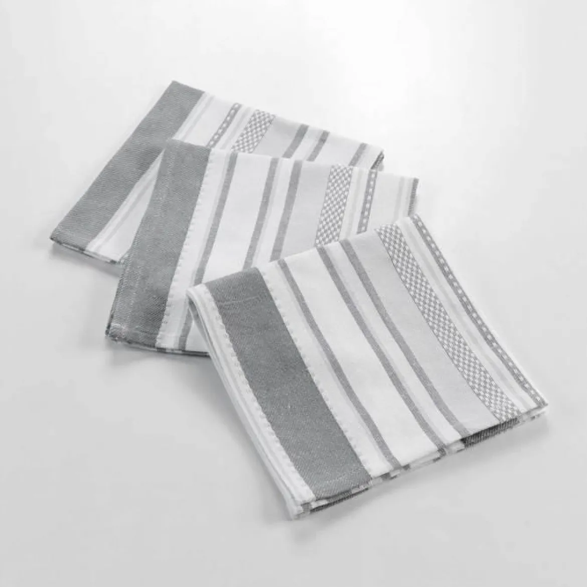 3 SERVIETTES DE TABLE 40X40CM TISSE SANTORIN GRIS BLANC