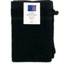 SET DE 5 GANTS DE TOILETTE 15X21CM NOIR