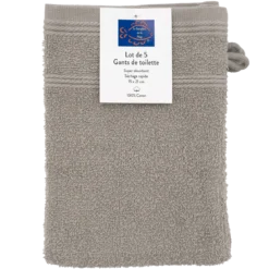 SET DE 5 GANTS DE TOILETTE 15X21CM BEIGE