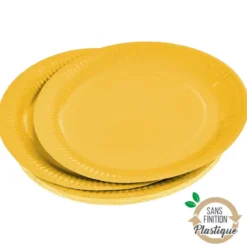SET 20 ASSIETTES CARTON D.23CM VITAMINE JAUNE MOUTARDE