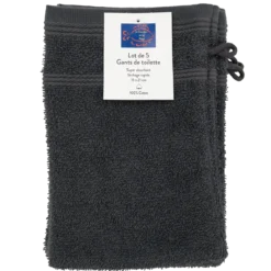 SET DE 5 GANTS DE TOILETTE 15X21CM ANTHRACITE