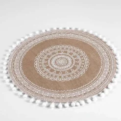 SET DE TABLE 38 CM JUTE IMPRIME ET POMPONS RENATA BLANC