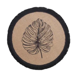 SET DE TABLE D.38CM JUTE IMPRIME ET FRANGES MOGADOR NOIR