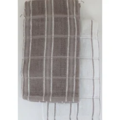 SET 2 ESSUIE MAINS ANDREW 50X50CM COTON TAUPE BLANC