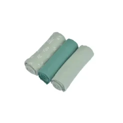 SET 3 LANGES GAZE DE COTON 70X70CM CELADON VERT FONCE
