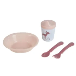 SET REPAS 4 PIECES ASSIETTE COUVERTS ET TASSE PLASTIQUE