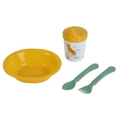 SET REPAS 4 PIECES ASSIETTE ET COUVERTS ET TASSE SAVANE