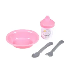 SET REPAS 4 PIECES AVEC ASSIETTE COUVERTS ET TASSE ROSE