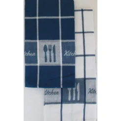 SET 2 TORCHONS PAUL 50X70CM COTON BLANC BLEU