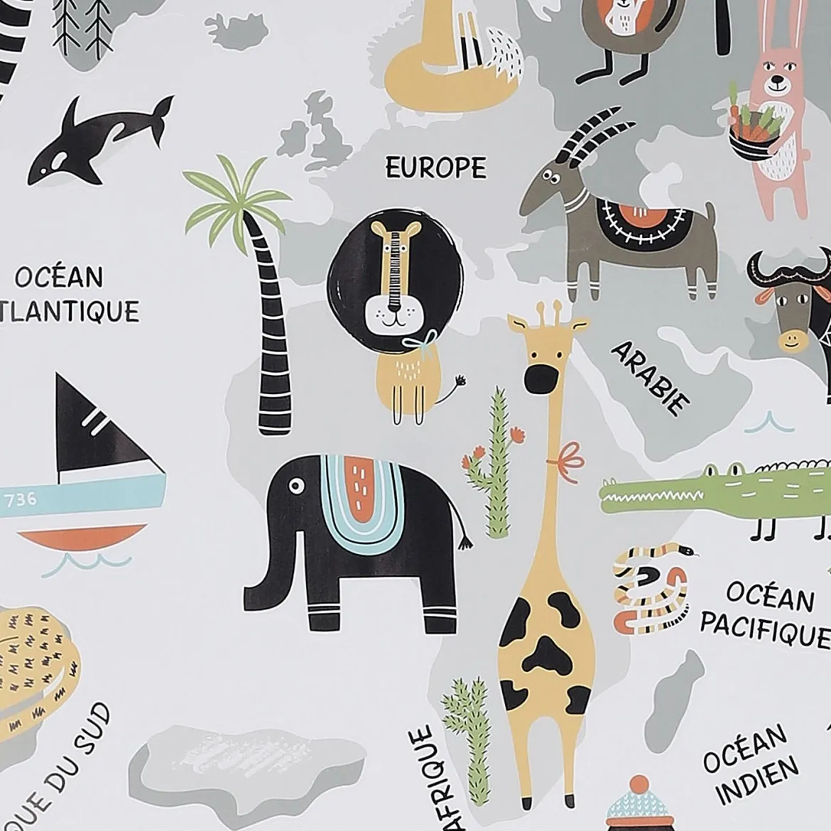 STICKER MURALE MAPPEMONDE 90X60CM