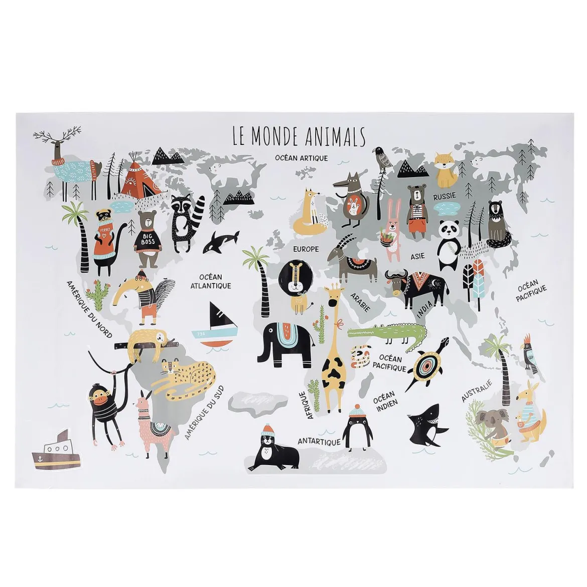 STICKER MURALE MAPPEMONDE 90X60CM
