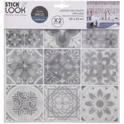 STICKERS CARRELAGE 9 CARREAUX GRIS X2 PIECES