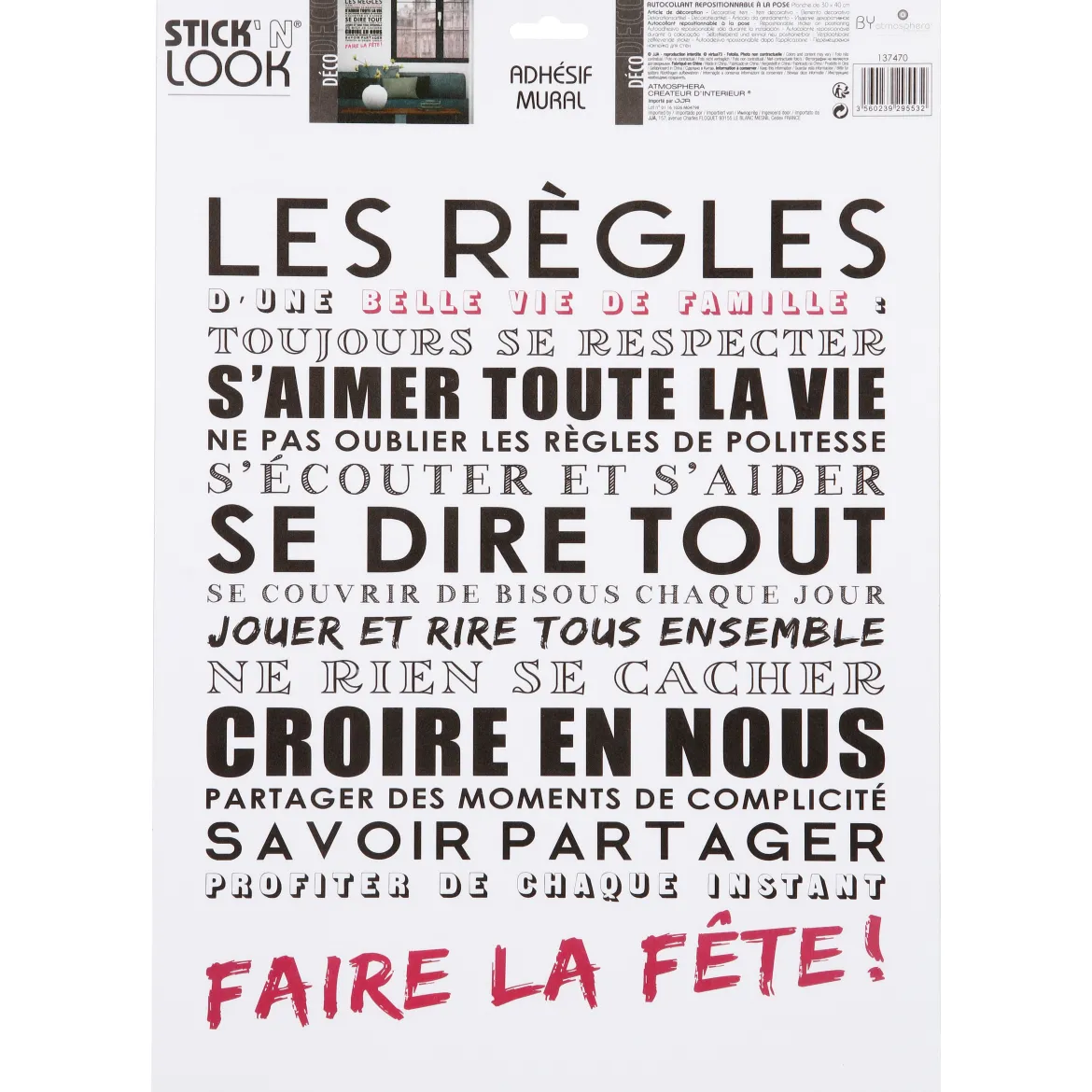 STICKERS TEXTE REGLES 30X40CM