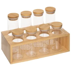 SUPPORT 8 POTS A EPICES VERRE SUPPORT BAMBOU