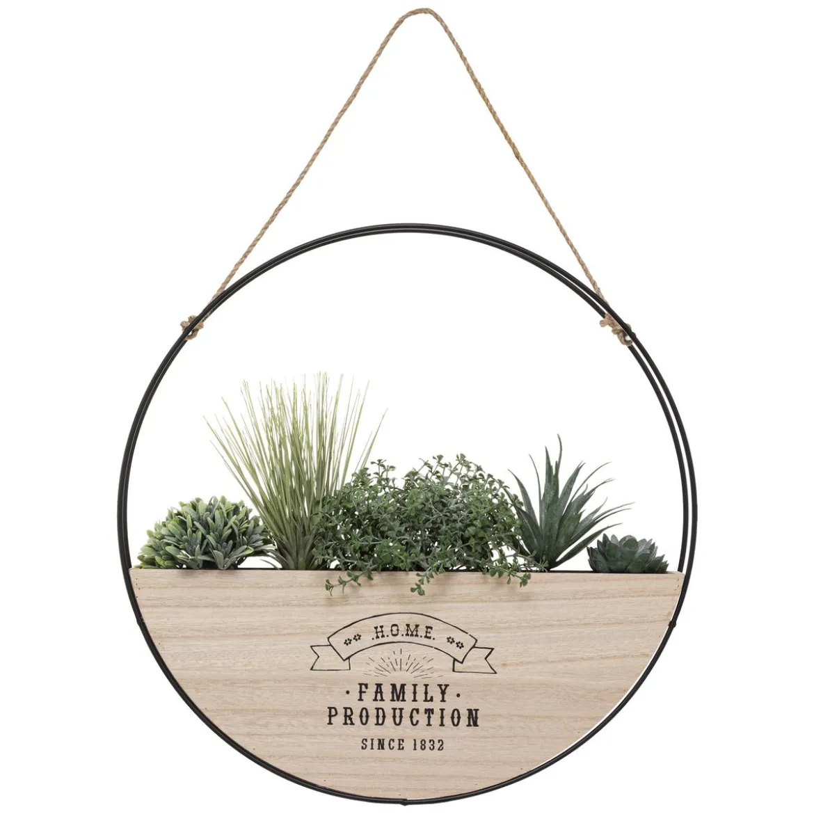 SUSPENSION BOIS METAL PLANTE D.44CM