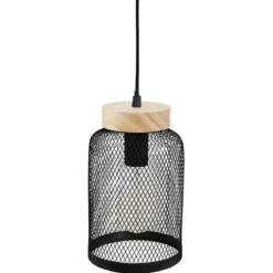 SUSPENSION METAL ET BOIS NOIR ZELY H.24.5CM
