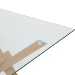 TABLE A DINER JOREL VERRE METAL EFFET CHENE 180X90CM