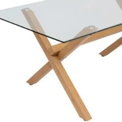 TABLE A DINER JOREL VERRE METAL EFFET CHENE 180X90CM