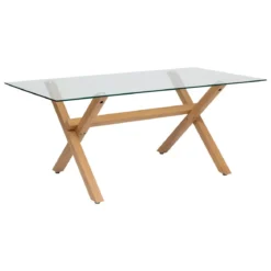 TABLE A DINER JOREL VERRE METAL EFFET CHENE 180X90CM