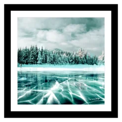 TABLEAU 25X25CM BAGUETTE NOIRE MAT PAYSAGE GLACE