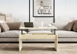 TABLE AVEC PLATEAU RELEVABLE MELAMINE BOIS CLAIRE