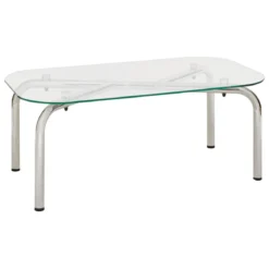 TABLE BASSE METAL VERRE HECATE CHROME