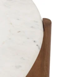 TABLE BASSE NANDA MANGUIER ET MARBRE BLANC D.91.5CM