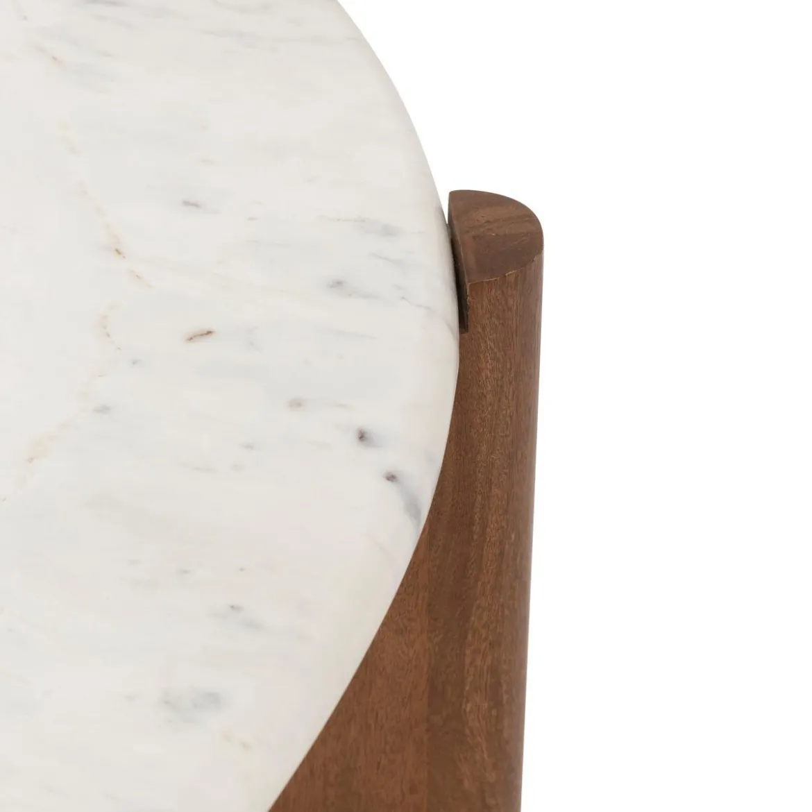 TABLE BASSE NANDA MANGUIER ET MARBRE BLANC D.91.5CM