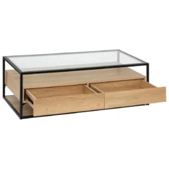 TABLE BASSE 2 TIROIRS ALDEA BEIGE D.120X60X40CM