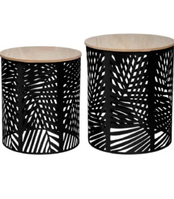 TABLE CAFE FEUILLE NOIR D.39X39X45CM