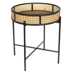 TABLE D APPOINT RONDE NOIR ET CANNAGE 43X39X39CM